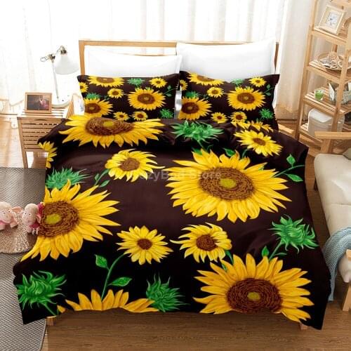 Yellow Sunflower Bedding Set Floral Duvet Cover Sets Adult Luxury Comforter Bed Linen Twin Queen King Single Size Dropshipping