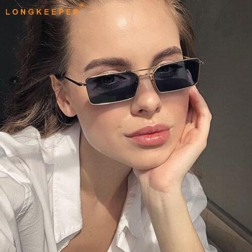 LongKeeper Rectangle Sunglasses Women Luxury Brand Designer Square Sunglasses Men Vintage Metal Frame Shades Oculos Feminino
