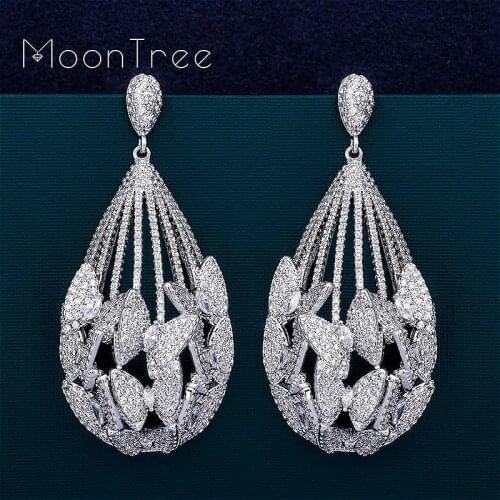 MoonTree Luxury Butterfly Water Drop AAA Circle Cubic Zirconia Dubai Women Wedding Engagement Party Fashion Jewelry Earrings