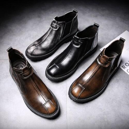2020 Winter Warm Chelsea Boots Men Top Leather Shoes Men Ankle Boots Fashion Autumn Fashion Male Footwear Black Brown Gray 38-44