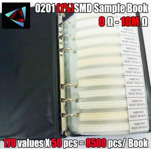 0201 SMD Resistor Sample Book 170values*50pcs=8500pcs 1% 0ohm to 1.5M Chip Resistor Assorted Kit