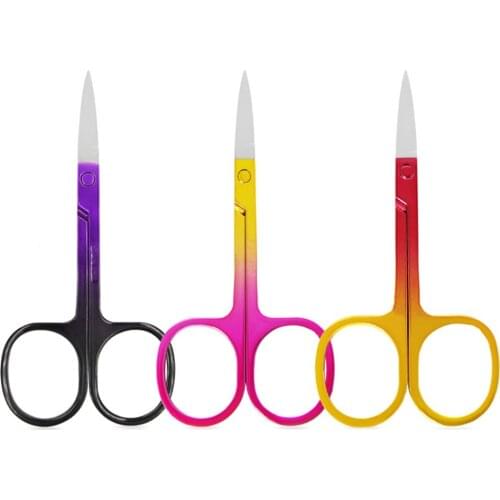 1PC Colorful Stainless Steel Eyebrow Scissor Small Nail Tools Eyebrow Nose Hair Trim Sharp Point Curve Tip Beauty Professional