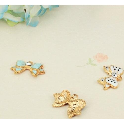 High Quality 20 Pcs DIY Fashion Charms Gift Enamels Rhinestone Bow Alloy Pendant Making Bracelet Necklace Jewelry Accessories