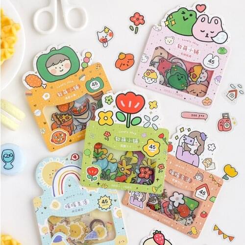 45pcs Lovely Shop Washi Paper Stationery Sticker Set Decoration For Scrapbooking Diary Album Notebook Journal Agenda