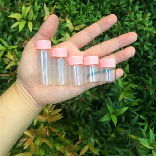 5ml 6ml 7ml 10ml 14ml Mini Glass Bottles With Plastic Screw Pink Cap Transparent Glass Vials Plastic Jars Bottles 100pcs