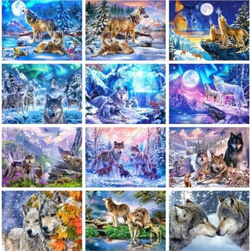 Huacan Diamond Embroidery Cross Stitch Wolf Art Kits Diy Craft Diamond Painting Winter 5D Mosaic Craft Kit
