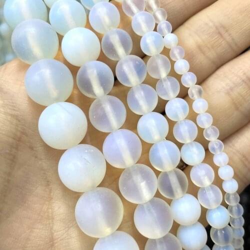 Natural Dull Polish Matte White Opal Round Stone Beads For Jewelry Making Charm DIY Bracelet Necklace Accessories 4/6/8/10/12mm