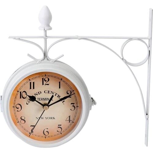 European-Style Double-Sided Wall Clock Creative Classic Clocks Wall Clocks Home Decor Hanging Double Side Hanging Clock (White)