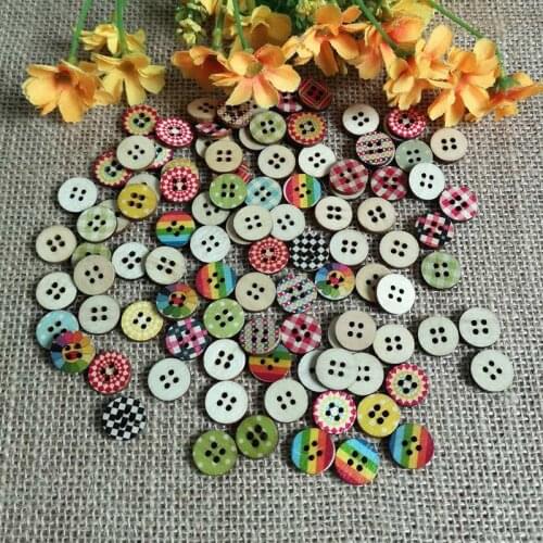 50/100pcs/lot Mixed Wood Buttons Clothing Decor Sewing Scrapbooking Home 15mm 4 Hole Color Round buttons