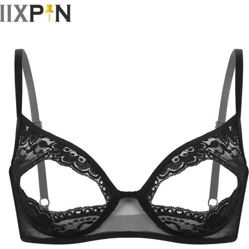 Women Lingerie Erotic Soft Sheer Floral Lace Bra Adjustable Strap Nipple Split Bralette Female Wire-free Open Cups Sexy Bra Tops