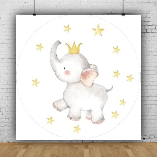 Baby Shower Backdrops Crown Elephant Gold Stars White Photography Backgrounds Gender Reveal Photophone Photocall