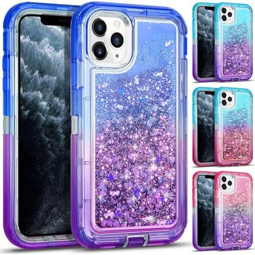 Hybrid 3D Glitter Armor Case For iPhone 12 11 Pro Max Dynamic Quicksand Shockproof Phone Cases Covers For XS Max XR 6S 7 8Plus