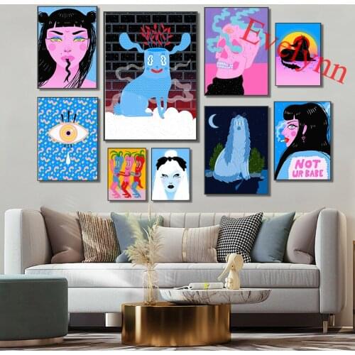 Hypnotic Art Posters Dog Vase Dog In Sunset Burning On The Inside Disco Veggies Bat Girl Home Decor Canvas Wall Art Prints Gift