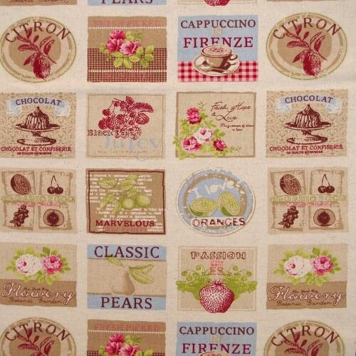 Cotton Linen Fabric for sewing pathwork, bedding - Block, flower, fruit and letter (width=140cm)
