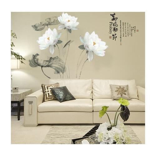 Chinese Lotus Wall Sticker Vintage Poster Boy Girl Teenager Room Decor Aesthetic Living Room Bedroom Wallpaper Wallstickers