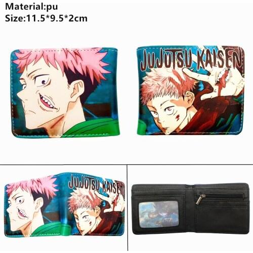 Anime Jujutsu Kaisen Short Leather Wallet Law Boys Girls Zipper Bifold Coin Pocket Pu Photo Card Holder Layers Purse Gift