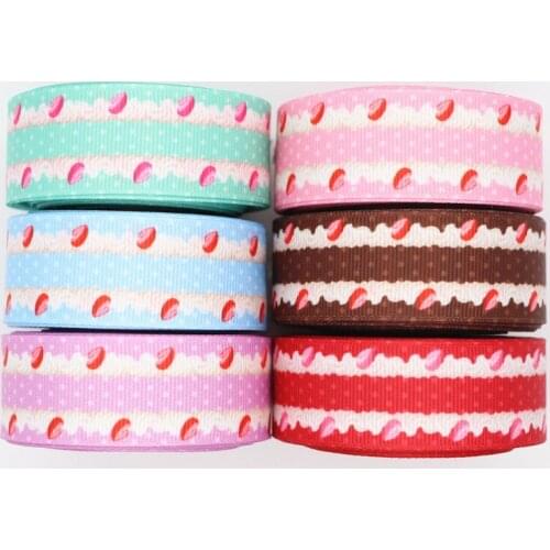 5 Yards 1'' 25MM Strawberry Cake Printed Grosgrain Ribbons For Hair Bows DIY Handmade Materials Y19103002