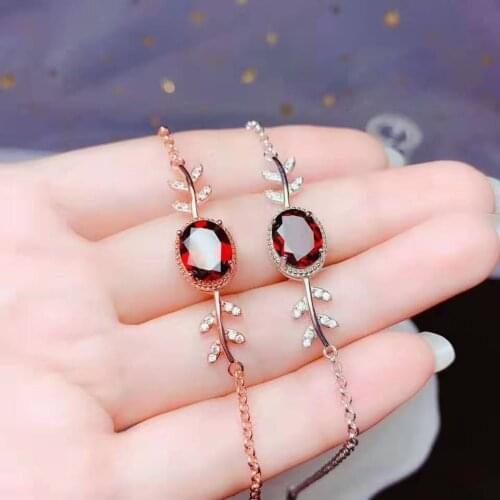 Natural Garnet Sweet Bracelet for Women Fine 925 Sterling Silver Accessaries Bangle Party Jewelry【FS Jewelry