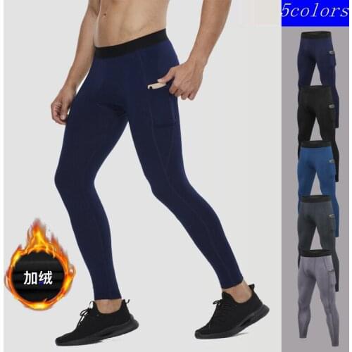 Mens Fitness Trousers With Pockets Outdoor Winter Warm Compression Fitness Football Training Ski Sport Running Sportswear