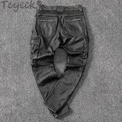 Mens Vintage Pants Real Cowhide Leather Pants Men Motorcycle Trousers Plus Size 66xl Spring Autumn Pantalon Cuir 22LW