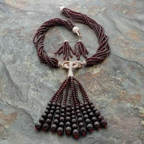 23" 8Strands Garnet Necklace Earrings Set