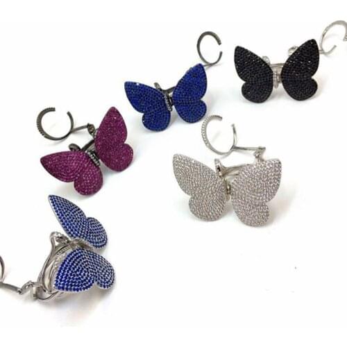 Real 925 Silver High Quality Fashionable Unique Ring Micro Paved Shining CZ Movable Flapping wings Butterfly Shape Jewelry