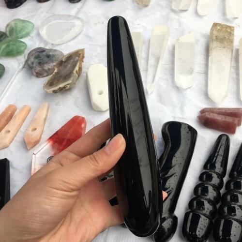Natural black obsidian crystal wand hand carved massage stick healing crystal gemstone yoni wand