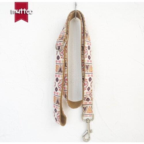 MUTTCO retailing self-design handsome handmade dog leash THE FOLK BROWN unique design soft dog collar and leash 5 sizes UDL058