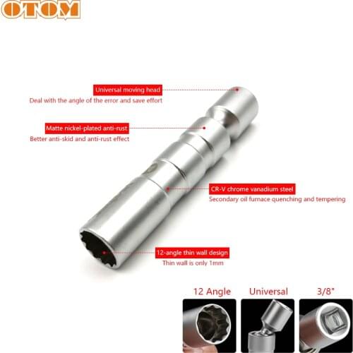 OTOM Universal Magnetic 12 Angle Spark Plug Sleeve Removal Tool Laser Extractor Wrench 14mm 3/8 Drive Plugs For ATV UTV Car Bike