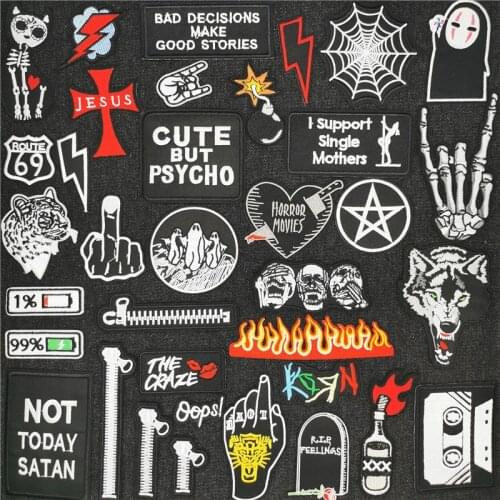 Ghost hand Skull Iron on Patch for Clothes Cross Sewing Stripes Fire Bomb lightning Appliques Sticker Zipper embroidery Patches