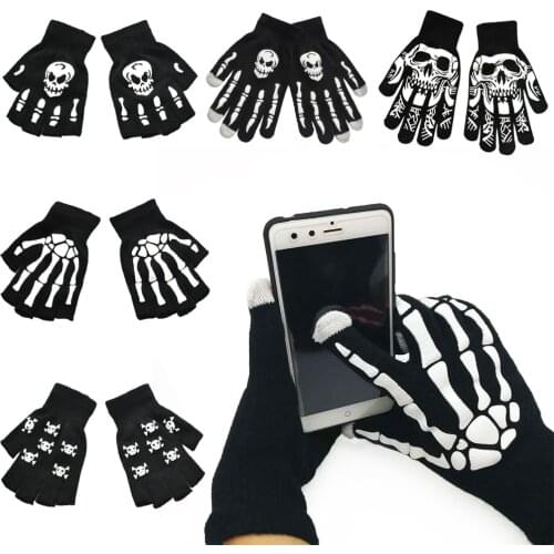 Unisex Winter Warm Gloves Funny Touch Screen Capacitive Glove Skull Skeleton Full Finger Ski Cycling Gloves for Teenagers Child