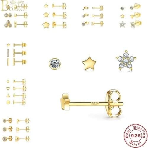 Boako 3pcs S925 Sterling Silver Stud Earring Fashion INS Personality Mini Diamond Earrings For Women Jewelry Ohrringe Pendiente