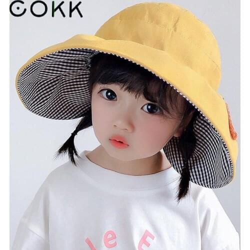 COKK Summer Hats For Girls Children Sun Hat Kids Sun Protection Empty Top Folding Wide Brim Sunshade Sunhat Beach Hat Baby Cap