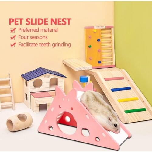 Hamster Hideout Cute Hamster Exercise Toy Wooden Hamster House with Ladder Slide for Guinea Pig Hamster Accessories Hamster Cage