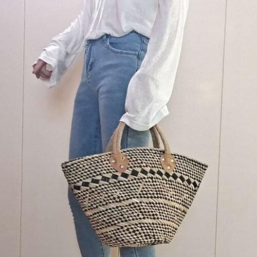 Retro Soft-Faced Double Shoulder Straps Straw Bag Women Fashion Hand-Woven Zipper Handbag WomenS Simple Casual Handbag Woman