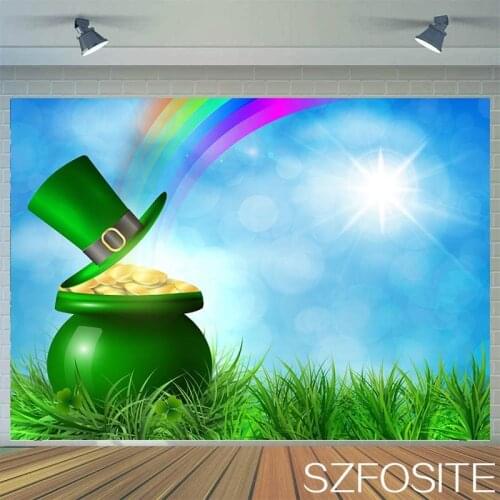 Rainbow Prairie St. Patricks Holiday Party Backdrop Family Room Table Decoration Photography Photo Custom Kids Vinyl Background