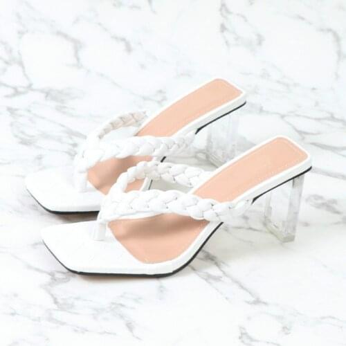 2021 New Brand Women Slipper Summer Outdoor Flip Flops Woman Slip on Ladies Thin High Heels Slides White Elegant Women Shoes