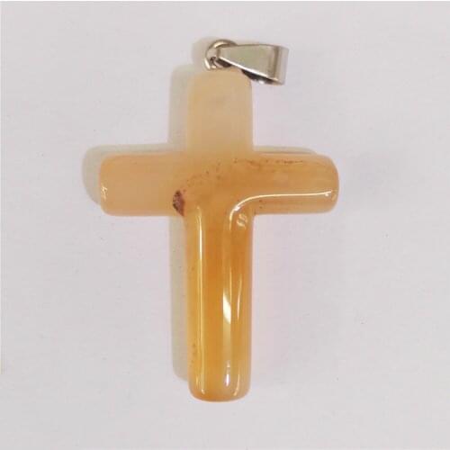 1 Pcs 44x30x8mm Yellow Agate Cross Hand-Carved DIY Necklace Jewelry Making Reiki Healing Pendant Bead