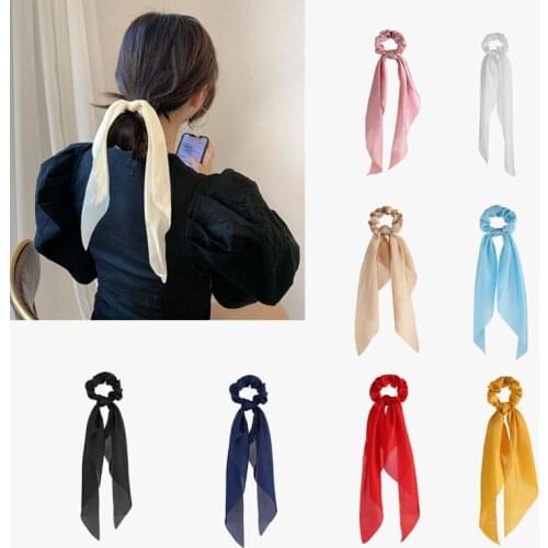 1PC Pure Color Hair Band Long Ribbon kerchief Scrunchies Elastic Scarf Hair Ties for Women Girls Ponytail Holder Hair Accessorie