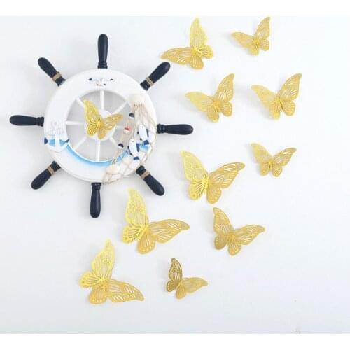 12/36/72pcs/set Hollow 3D Butterfly for Wedding Decoration living room window Home Decor Gold silver Butterflies stickers
