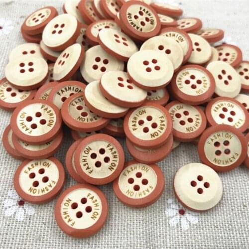 200pcs Orange 4-holes fringe Lettering Round Wooden buttons sewing scrapbooking 15mm