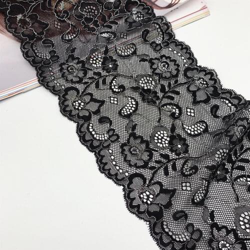 3y/lot Width 16cm Elastic Stretch Lace Trim Black Silver Skirt Hem For Dress Sewing Applique Costume Fabric Lace DIY Material