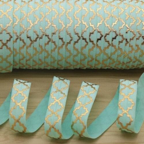 5/8'' Free shipping quatrefoil gold foil printed Fold Elastic FOE headband headwear hairband diy decoration wholesale OEM P5857