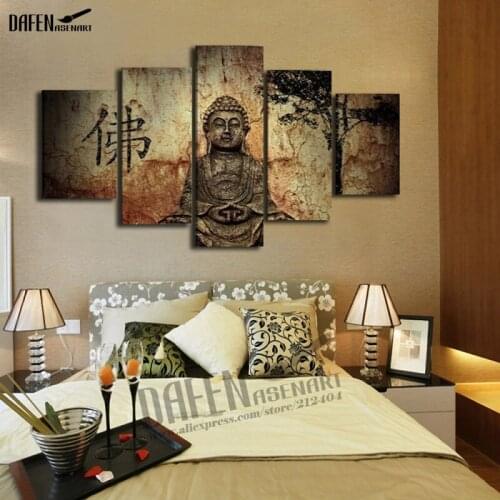 5 Pieces Buddha Canvas Wall Art Vintage Black World Map Print Painting Home Decor For Living Room Framed Ready To Hang