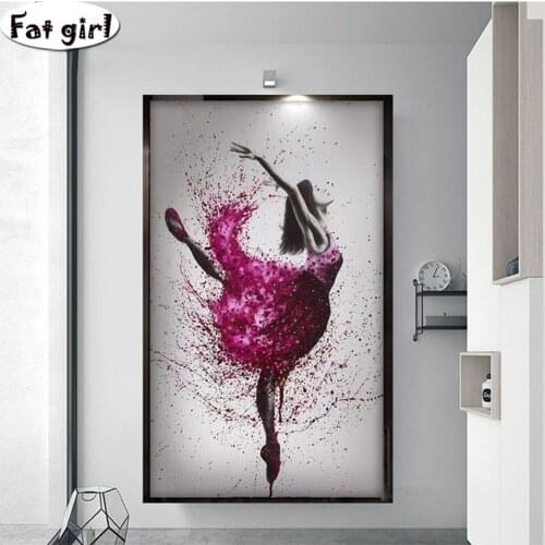 5D Diy Diamond painting cross stitch abstract Dancing Ballerina embroidery square round mosaic Vertical entrance hallway mural