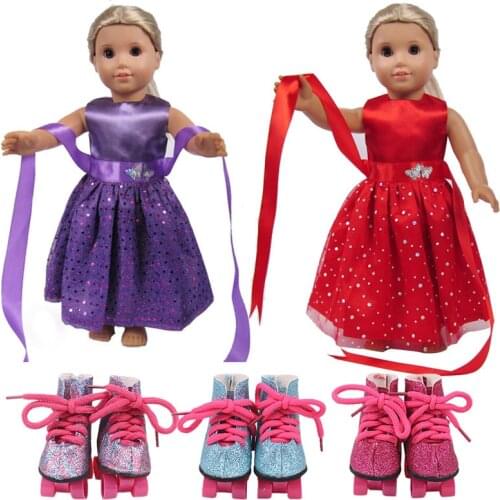 Doll Sequin Fashion Dress Dance Skirt For 18 Inch American Doll & 43 Cm Born Baby Generation Christmas Birthday Girls Toy Gift