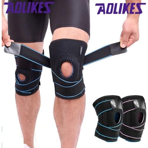 AOLIKES 1PCS Adjustable Bandage Pressurization Silicone Knee Pads Elastic Knee Brace Support Basketball Hiking Knee Protector