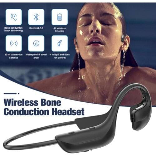 Bone Conduction Wireless Earphone Waterproof Bluetooth 5.0 Sports Earphones with Built-in Dual Noise reduction Microphone