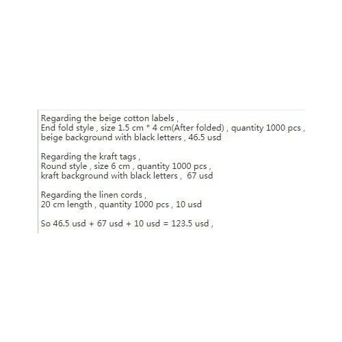 1000pcs beige cotton labels 4 * 1.5 cm + 1000 pcs Kraft tags 6 cm diameter + 1000 pcs linen cords 20 cm length