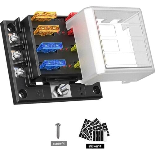 6 Way Blade Fuse Block Fuse Holder Box New 6 Circuit ATP/ATC/ATO with LED Indicator Adjustable 180 Degree Rotating Cover